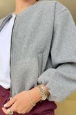 Made in Italy Beluga Soft Crop Bomber Jacket Grey Marl